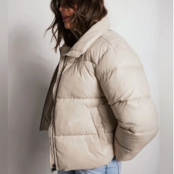 Women’s Dynamite NWT Beige Grey Quilted puffer Jacket‎ size Large - Picture 9 of 13